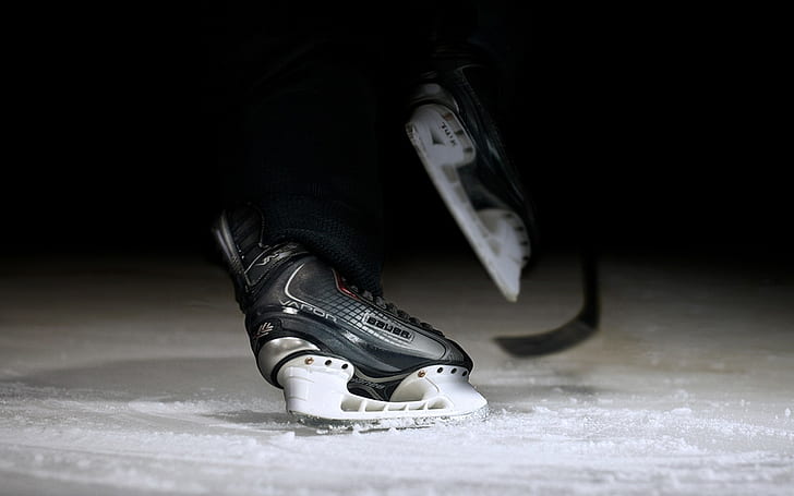 ice hockey hockey, human body part, shoe, ice rink, ice-skating, HD wallpaper
