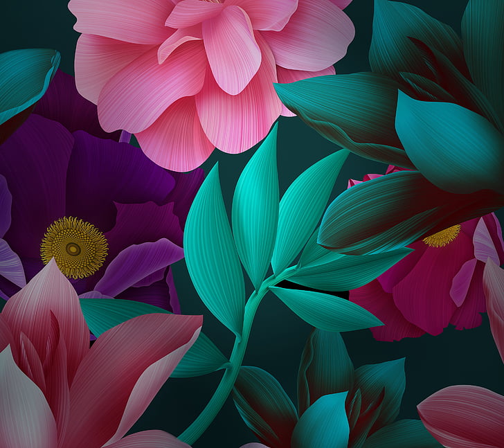 Flowers, Leaves, Huawei Mate 10, Stock, HD HD wallpaper