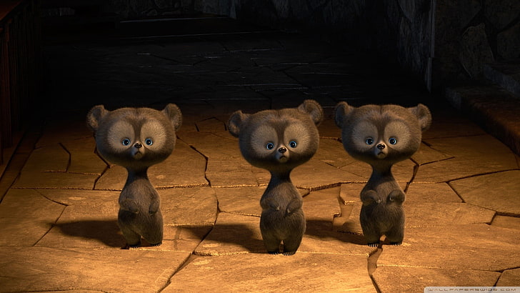 three brown bear figurines, movies, Brave, Disney, animated movies, HD wallpaper