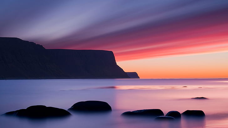Sunset Rocks Stones Ocean Coast HD, nature, HD wallpaper