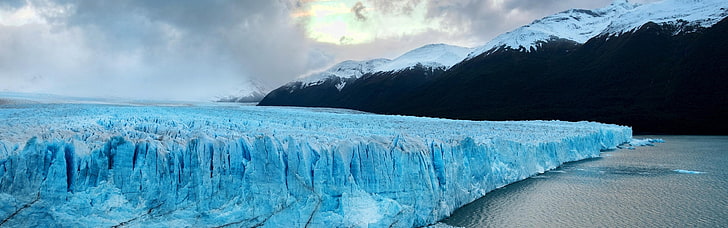 white iceberg, landscape, mountains, Patagonia, glaciers, multiple display, HD wallpaper