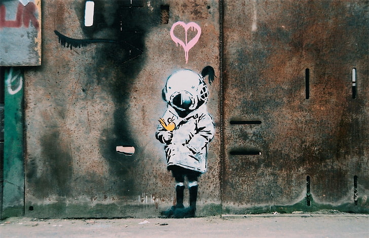graffiti, Banksy, one person, representation, creativity, wall - building feature