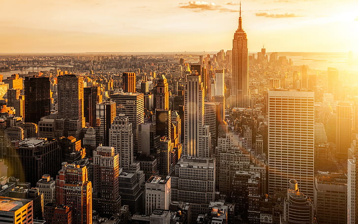 New York, USA, Manhattan, city morning, dawn, skyscrapers, buildings, HD wallpaper