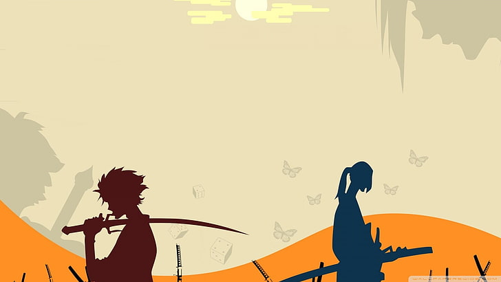 anime wallpaper, Samurai Champloo, Mugen, Jin, silhouette, real people