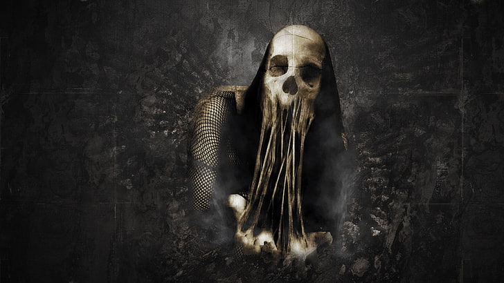 skull head digital wallpaper, death, Grim Reaper, dark, fantasy art, HD wallpaper