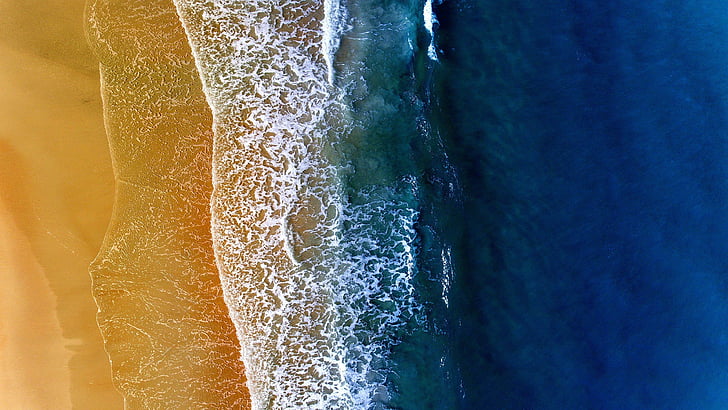wave, sea, water, foam, aerial view, aerial photography, sandy beach, HD wallpaper