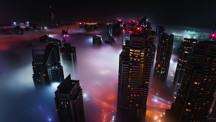 Dubai, mist, cityscape, teemusphoto, Gotham City, illuminated