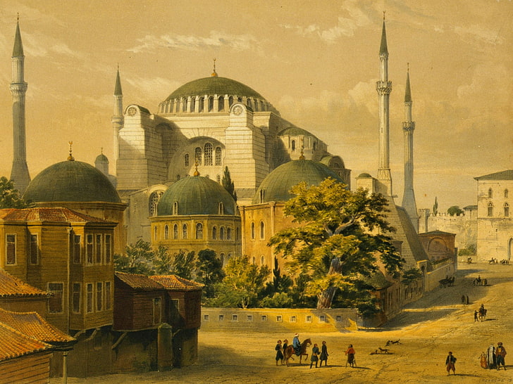 Mosques, Hagia Sophia, Dome, Painting, Turkey, HD wallpaper