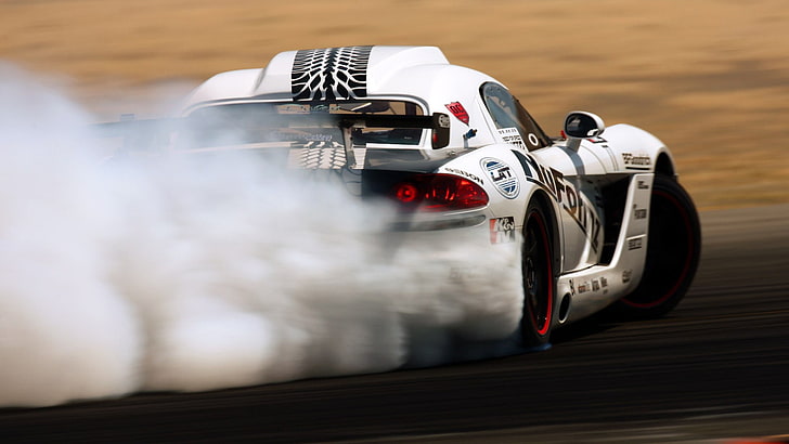 white and black racing car, muscle cars, Dodge Viper, competition, HD wallpaper