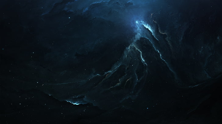 The Beacon, Space, Universe, Blue, Dark, Stars, Dust, Clouds