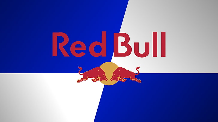 Red Bull, logo, blue, white, communication, sign, flying, sky, HD wallpaper