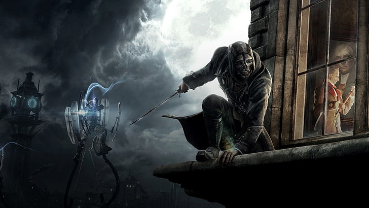 skeleton holding sword wallpaper, Dishonored, video games, steampunk