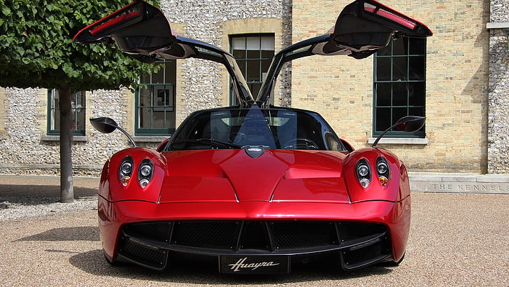 red and black sports car, Pagani Huayra, red cars, vehicle, mode of transportation