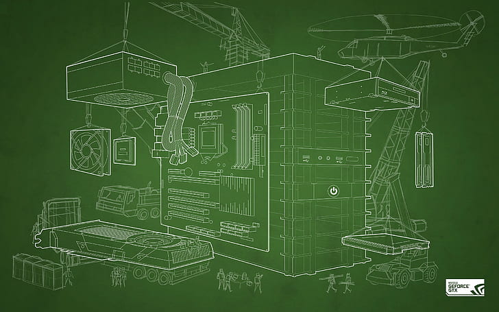 computer, simple background, construction site, blueprints, HD wallpaper