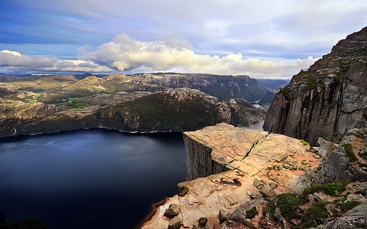 Earth, Landscape, Blue, Cliff, Cloud, Fjord, Mountain, Norway, HD wallpaper