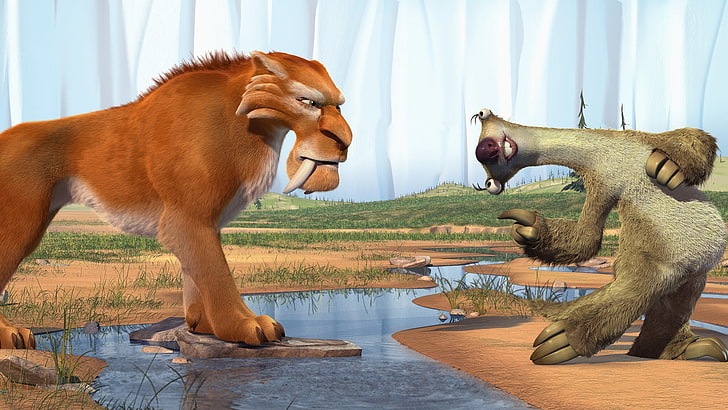 Lion King characters, ice age, diego, sid, saber-toothed tiger, HD wallpaper