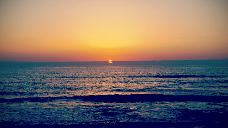 sea and sunset, sunlight, landscape, sky, horizon, water, horizon over water, HD wallpaper