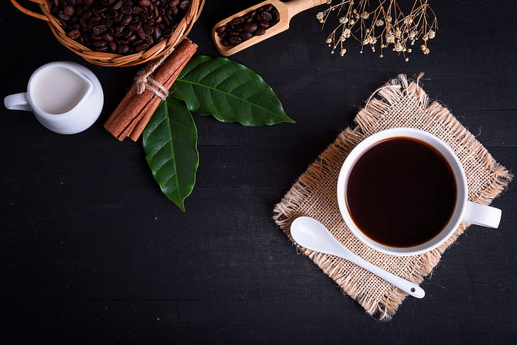 leaves, background, Coffee, drink, coffee beans