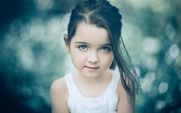Cute little girl look, portrait, bokeh, HD wallpaper