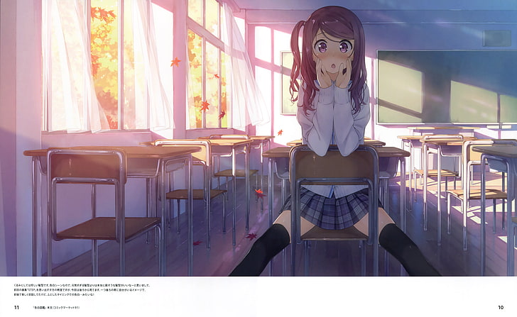 Kantoku, Kurumi (Kantoku), school uniform, window, one person, HD wallpaper