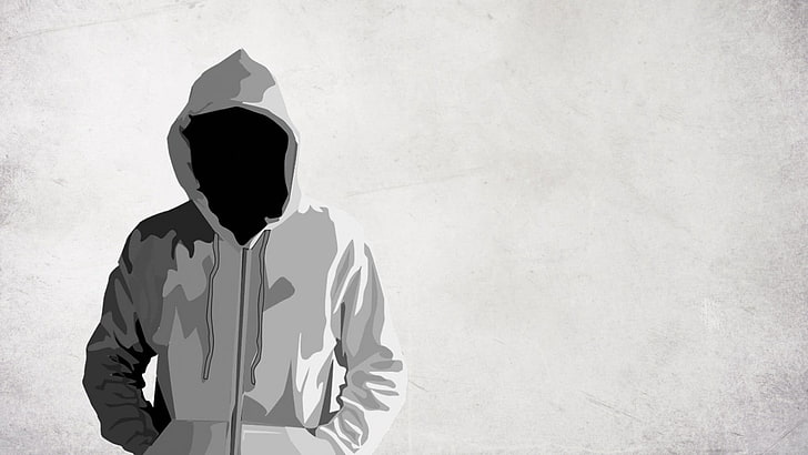 person in white hoodie vector art, dark, faceless, hoods, artwork