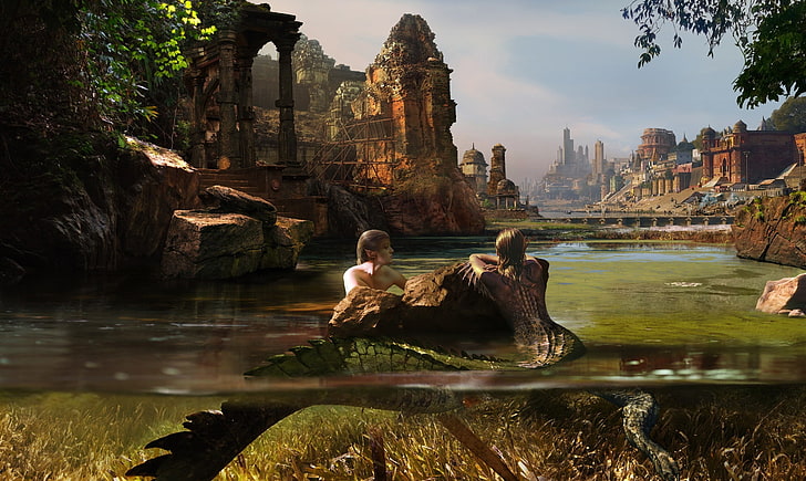 game application screenshot, fantasy art, creature, water, artwork, HD wallpaper