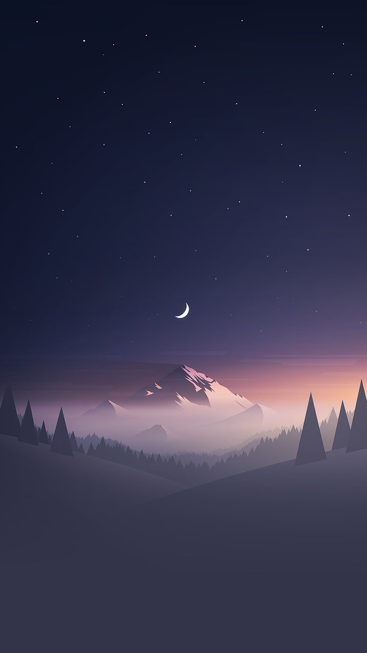 clear sky, digital art, starry night, Moon, nature, forest, HD wallpaper