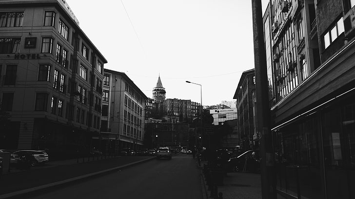 karakoi, Istanbul, Galata Kulesi, monochrome, architecture, HD wallpaper