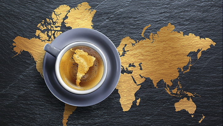 coffee map continents creative design photo manipulation south america earth world brazil wood archer tv show, HD wallpaper