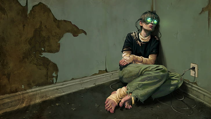 dystopian sad cyberpunk virtual reality, HD wallpaper