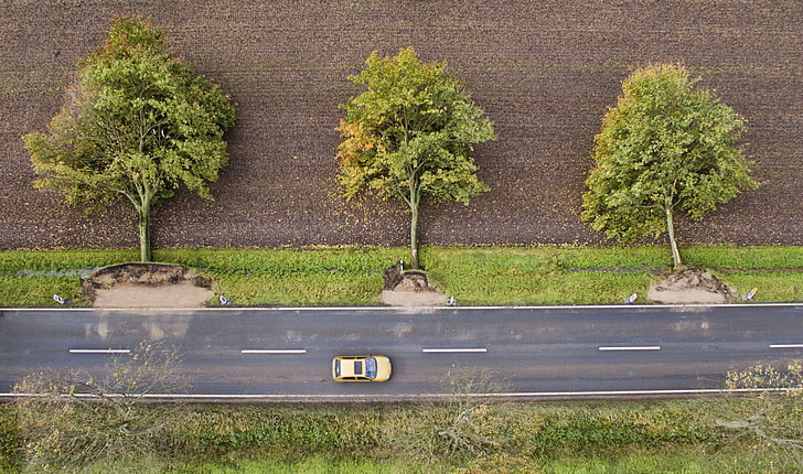 nature, landscape, trees, road, car, bird's eye view, Germany, HD wallpaper