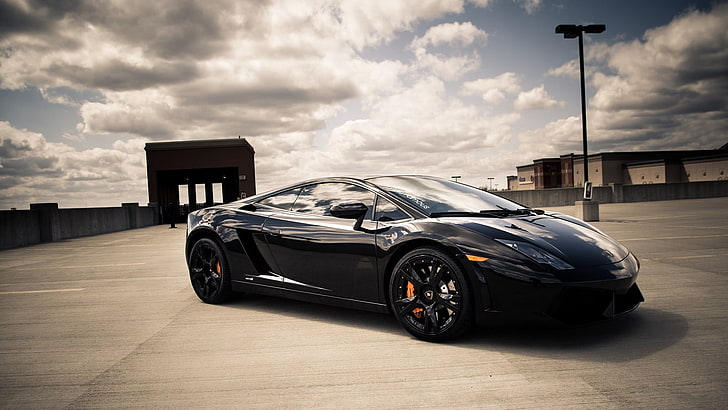 black coupe, car, Lamborghini, Lamborghini Gallardo, mode of transportation, HD wallpaper