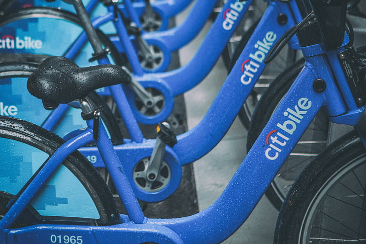 blue Citi Bike lot, bikes, citybike, wheel, bicycle, transportation