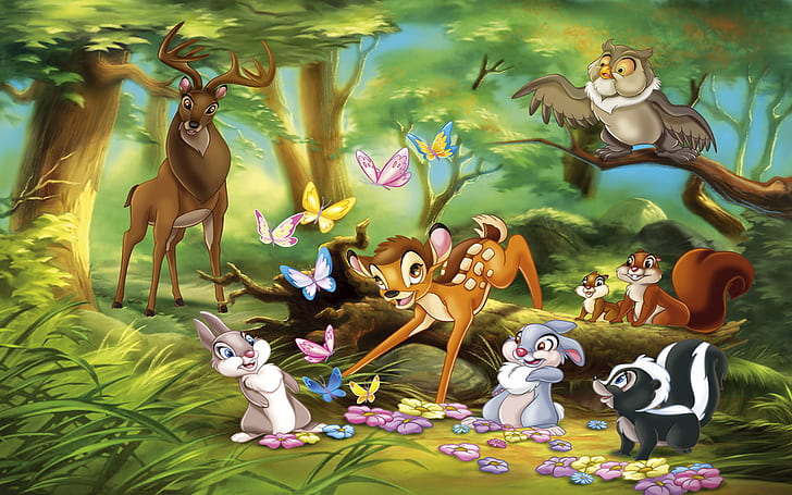 Great Prince Of The Forest Bambi And Friends Owl Thumper Rabbit Squirrels Butterflies Desktop Hd Wallpaper 1920×1200
