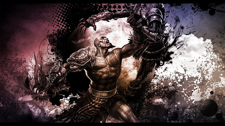 man holding monster graphic art, God of War, Kratos, Samirus