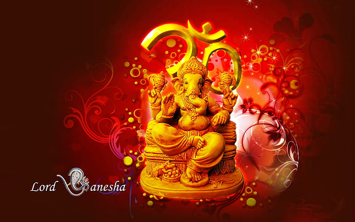 Lord Ganesha Hindu Hd Wallpaper Red And Yellow Color 1920×1200, HD wallpaper