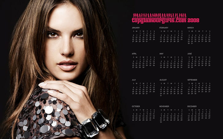 women, calendar, 2008 (Year), Alessandra Ambrosio, HD wallpaper