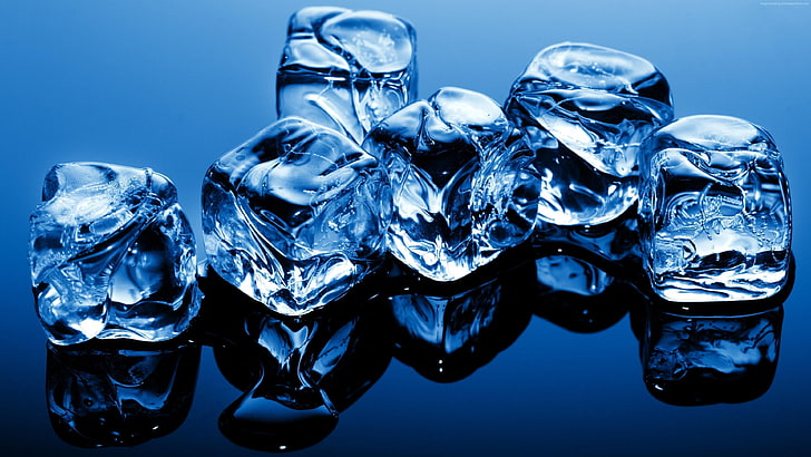 ice cubes, water, blue, transparent, studio shot, close-up, no people