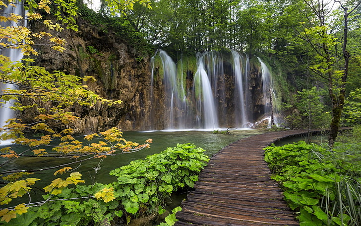 Waterfalls, Earth, Pier, Plitvice Lake, Walkway