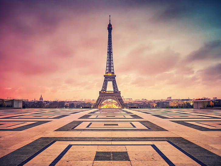 France, Paris, Eiffel Tower, evening, dusk, HD wallpaper