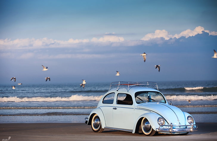 Renfrow's Bug, blue Volkswagen Beetle coupe, Cars, mode of transportation, HD wallpaper