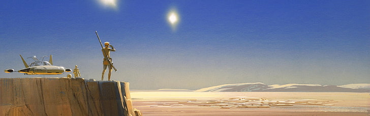 man standing on cliff illustration, Tatooine, desert, artwork, HD wallpaper