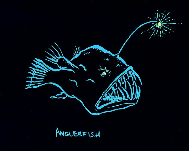 anglerfish, creepy, dark, fangs, monster, ocean, sea, underwater, HD wallpaper