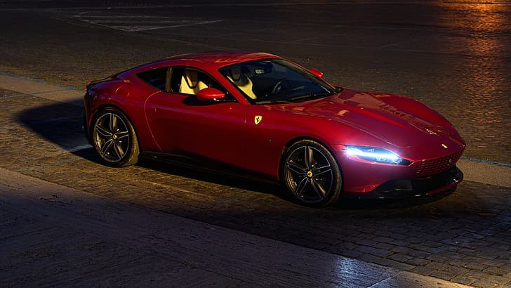 Ferrari Roma, vehicle, car, supercars, night, street