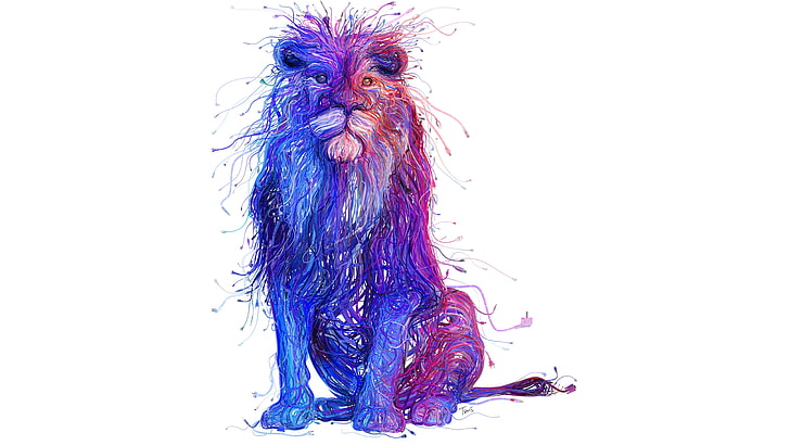 illustration, art, cable, lion, fantasy art, artistic, purple, HD wallpaper