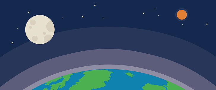 planet earth illustration, space, Moon, stars, minimalism, Sun