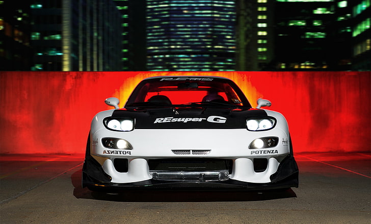 Hd Wallpaper White Sports Car Night Tuning Mazda Rx7 Rx 7 Red Motor Vehicle Wallpaper Flare