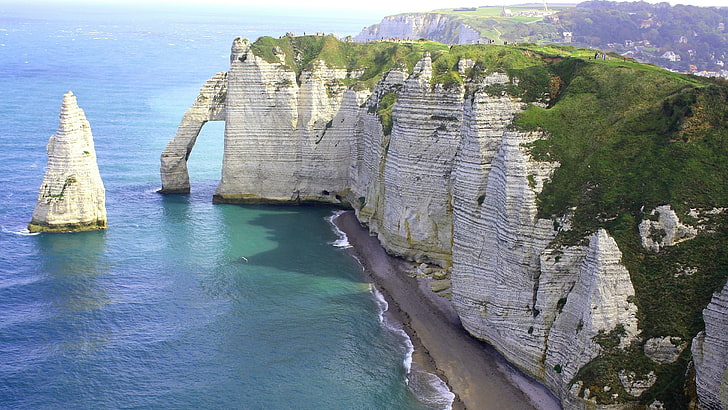 stack, normandy, europe, arch, natural arch, etretat, bay, water