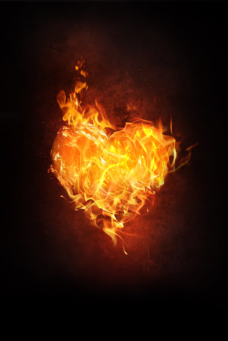 heart, fire, flame, dark, burning, heat - temperature, fire - natural phenomenon, HD wallpaper