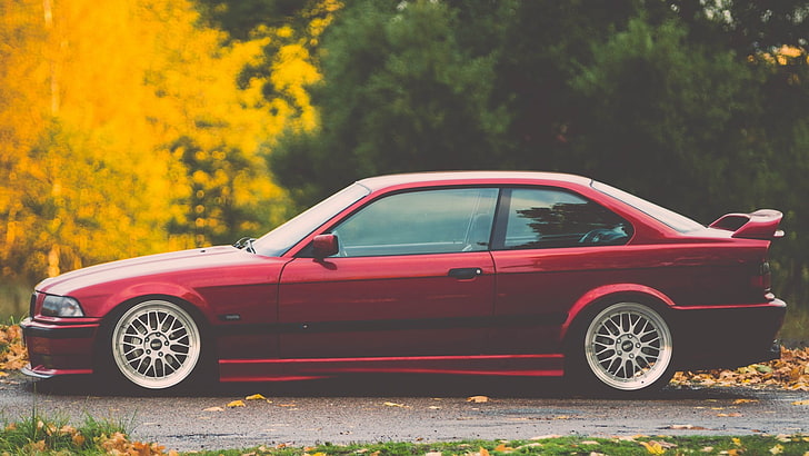red coupe with spoiler, BMW, car, BMW E36, mode of transportation, HD wallpaper